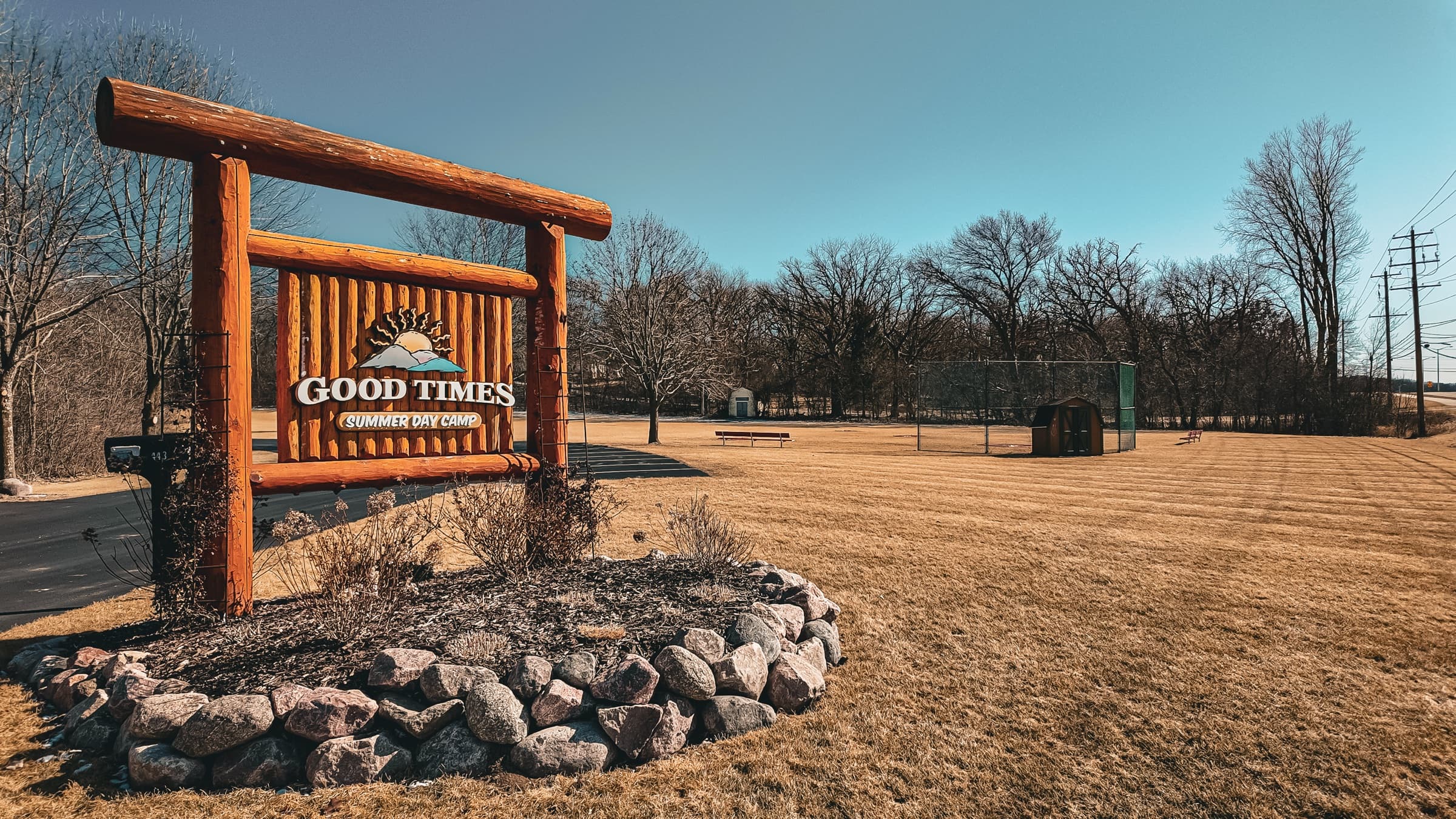 Aerial drone photo of a commercial property maintained by OUTLAND